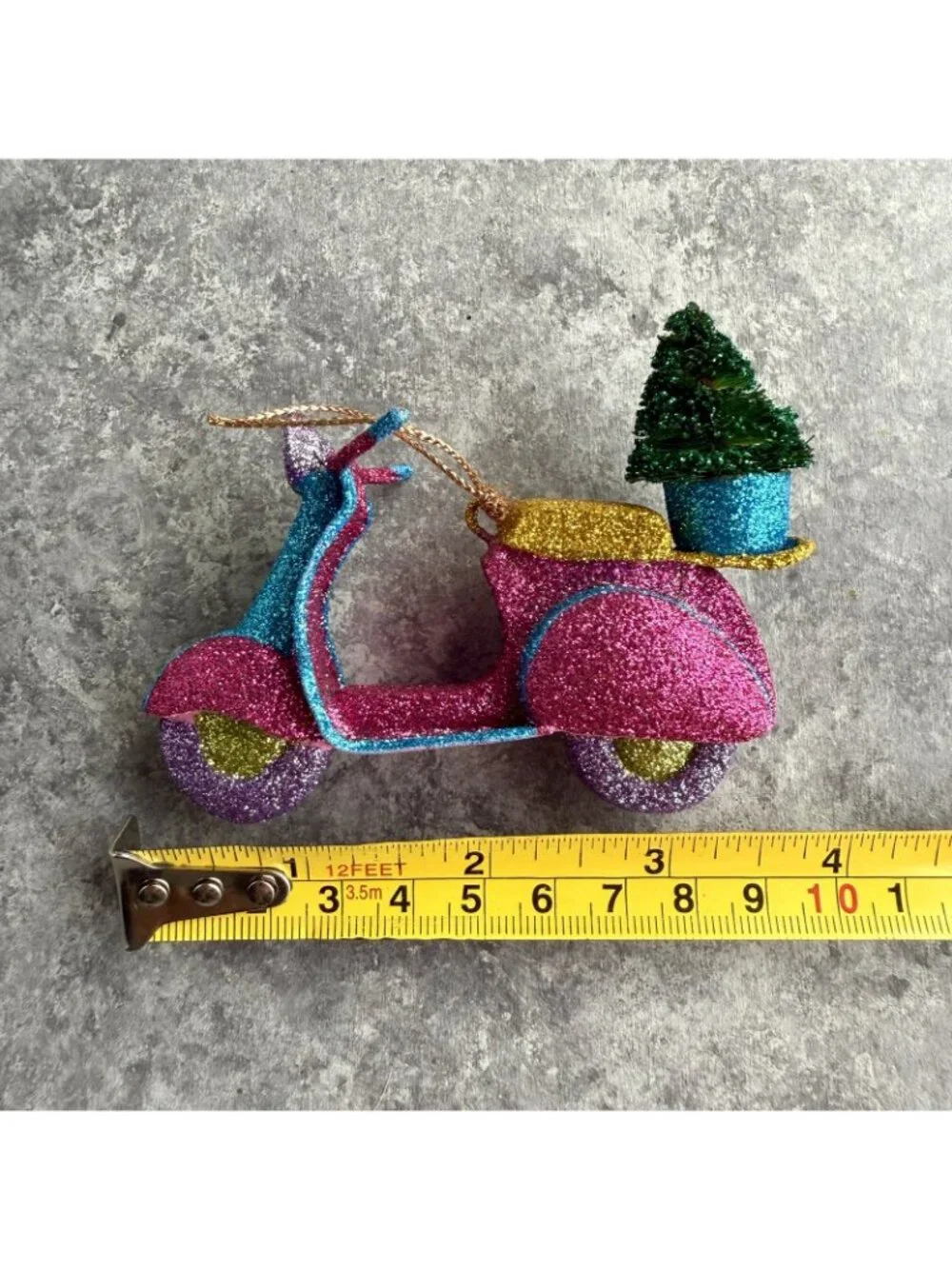 Pier 1 Vespa Scooter With Christmas Tree Hot Pink Blue Glitter Ornament